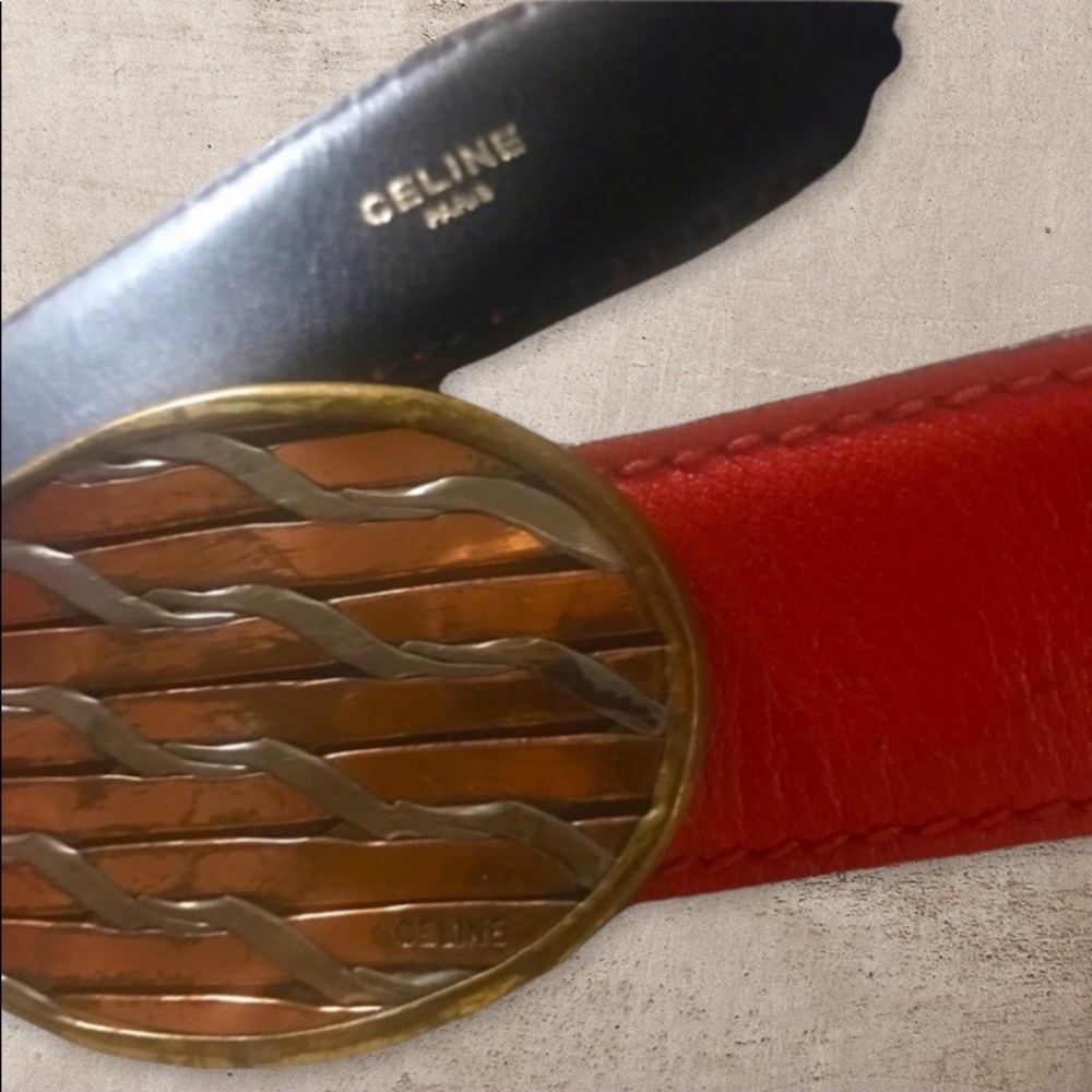 Vintage Celine red leather Belt and Buckle - Picture 5 of 12